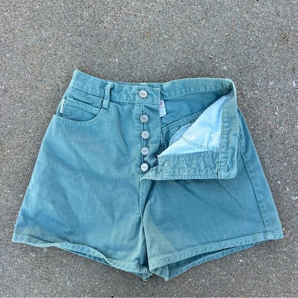 VTG 90s Bongo High Rise Button Fly Wedgie Fit Sage Green Jean Shorts 25” waist - Picture 1 of 10